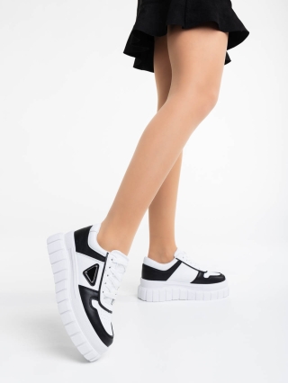 Γυναικεία Αθλητικά Παπούτσια, Γυναικεία αθλητικά παπούτσια λευκά με μαύρο από οικολογικό δέρμα Retta - Kalapod.gr