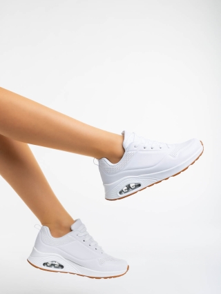Γυναικεία Αθλητικά Παπούτσια, Γυναικεία αθλητικά παπούτσια λευκά από οικολογικό δέρμα Arline - Kalapod.gr