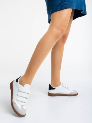 Γυναικεία αθλητικά παπούτσια λευκά με μαύρο από οικολογικό δέρμα Raynor - Kalapod.gr