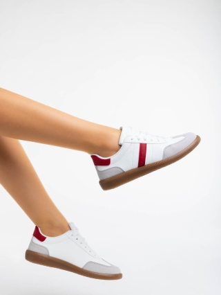 Γυναικεία Αθλητικά Παπούτσια, Γυναικεία αθλητικά παπούτσια λευκά με κόκκινο από οικολογικό δέρμα Liliha - Kalapod.gr
