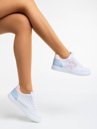 Γυναικεία αθλητικά παπούτσια λευκά με ροζ από οικολογικό δέρμα Yeva - Kalapod.gr