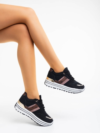 Γυναικεία Αθλητικά Παπούτσια, Γυναικεία αθλητικά παπούτσια μαύρα από ύφασμα Loraina - Kalapod.gr