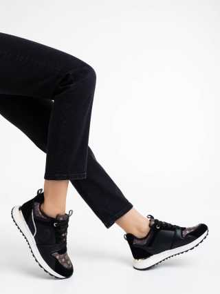 Γυναικεία Αθλητικά Παπούτσια, Γυναικεία αθλητικά παπούτσια μαύρα από οικολογικό δέρμα Lorilynn - Kalapod.gr