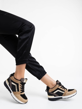 Γυναικεία Αθλητικά Παπούτσια, Γυναικεία αθλητικά παπούτσια μαύρα με μπεζ από ύφασμα Jeanay - Kalapod.gr