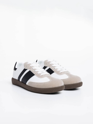 Ανδρικά Αθλητικά Παπούτσια, Ανδρικά αθλητικά παπούτσια λευκά με μαύρο από οικολογικό δέρμα Silvius - Kalapod.gr