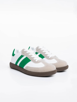 Ανδρικά Αθλητικά Παπούτσια, Ανδρικά αθλητικά παπούτσια λευκά με πράσινο από οικολογικό δέρμα Silvius - Kalapod.gr