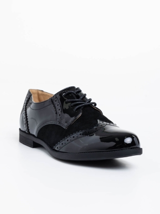 Γυναικεία Παπούτσια, Γυναικεία casual παπούτσια μαύρα από οικολογικό δέρμα λουστρίνι Mattea - Kalapod.gr