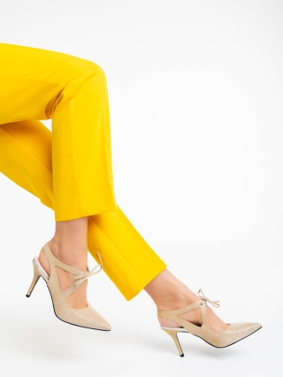 Γόβες Στιλέτο, Γυναικεία παπούτσια χρυσαφί από ύφασμα Shaira - Kalapod.gr