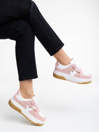 Γυναικεία Αθλητικά Παπούτσια, Γυναικεία αθλητικά παπούτσια λευκά με ροζ από οικολογικό δέρμα Rheia - Kalapod.gr