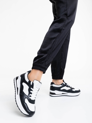 Γυναικεία Αθλητικά Παπούτσια, Γυναικεία αθλητικά παπούτσια μαύρα με λευκό από οικολογικό δέρμα Rachana - Kalapod.gr