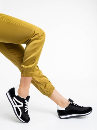 Γυναικεία αθλητικά παπούτσια μαύρα από οικολογικό δέρμα και ύφασμα Romaya - Kalapod.gr