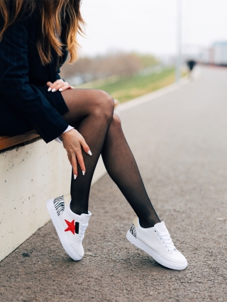Γυναικεία αθλητικά παπούτσια λευκά με κόκκινο από οικολογικό δέρμα Yeva - Kalapod.gr