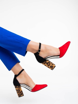 Χοντροτάκουνα παπούτσια, Γυναικείες γόβες κόκκινες από ύφασμα Sonay - Kalapod.gr