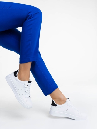 Γυναικεία Αθλητικά Παπούτσια, Γυναικεία αθλητικά παπούτσια λευκά με μαύρο από οικολογικό δέρμα Rasine - Kalapod.gr