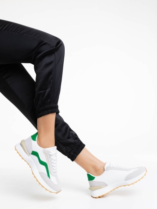 Γυναικεία Αθλητικά Παπούτσια, Γυναικεία αθλητικά παπούτσια λευκά με πράσινο από οικολογικό δέρμα Dilly - Kalapod.gr