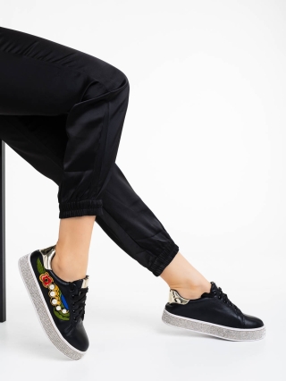 Νέα, Γυναικεία αθλητικά παπούτσια μαύρα από οικολογικό δέρμα Sonna - Kalapod.gr
