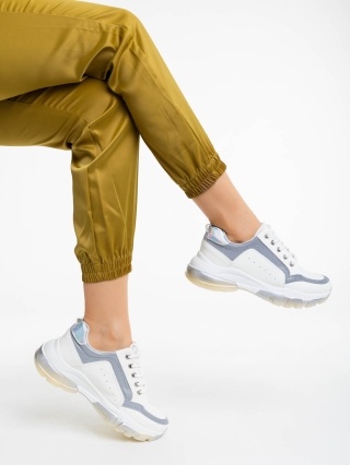 Γυναικεία αθλητικά παπούτσια λευκά με γκρι από οικολογικό δέρμα Mona - Kalapod.gr