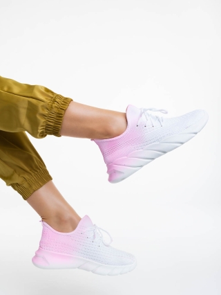 Γυναικεία αθλητικά παπούτσια λευκά με ροζ από ύφασμα Lienna - Kalapod.gr