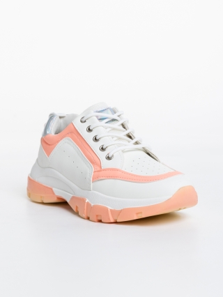 Νέα, Γυναικεία αθλητικά παπούτσια λευκά με ροζ από οικολογικό δέρμα Mona - Kalapod.gr