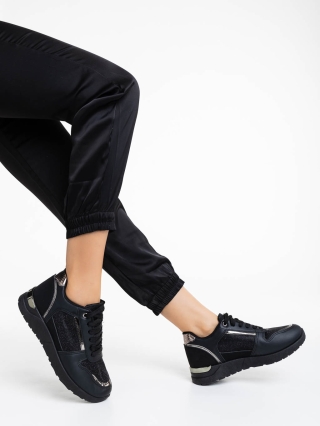 Νέα, Γυναικεία αθλητικά παπούτσια μαύρα από οικολογικό δέρμα Litsa - Kalapod.gr