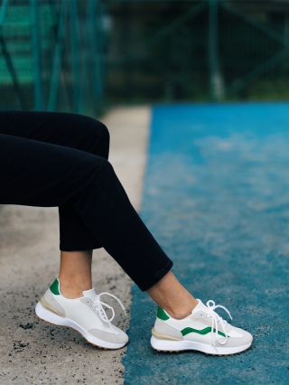 Νέα, Γυναικεία αθλητικά παπούτσια λευκά με πράσινο από οικολογικό δέρμα Dilly - Kalapod.gr