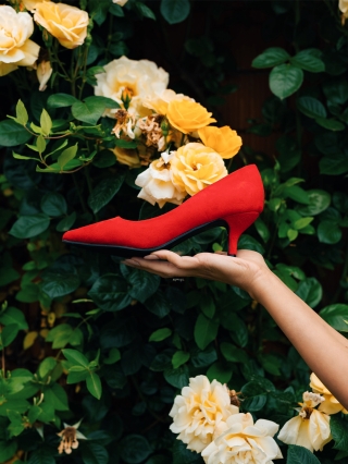 Γυναικεία Παπούτσια, Γυναικείες γόβες κόκκινες από ύφασμα Triona - Kalapod.gr