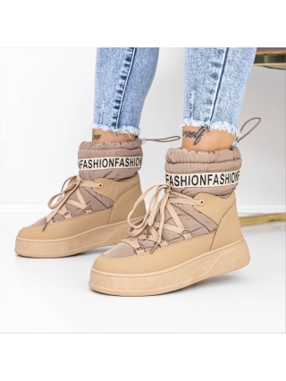 Premium, Γυναικείες μπότες μπεζ από οικολογικό δέρμα και ύφασμα Orivara - Kalapod.gr