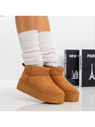 Γυναικείες μπότες κάμελ από ύφασμα Camira - Kalapod.gr