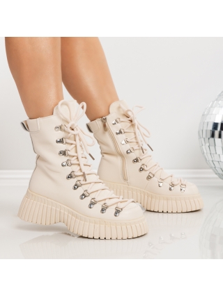 Γυναικεία Μποτάκια, Γυναικείες μπότες με πλατφόρμα Brixley Μπεζ - Kalapod.gr