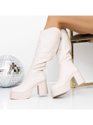 Γυναικείες Μπότες, Γυναικείες μπότες με τακούνι Izada Μπεζ - Kalapod.gr