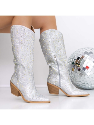 Γυναικείες Μπότες, Μπότες με μυτερές μύτες Daiada Ασήμι - Kalapod.gr