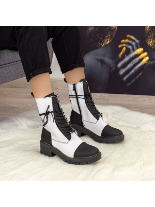 Γυναικεία Μποτάκια, Γυναικείες κοντές μπότες Enada Μαύρο-Λευκό - Kalapod.gr