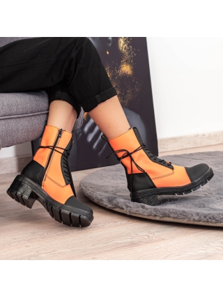 Γυναικείες κοντές μπότες Enada Μαύρο-Πορτοκάλι - Kalapod.gr