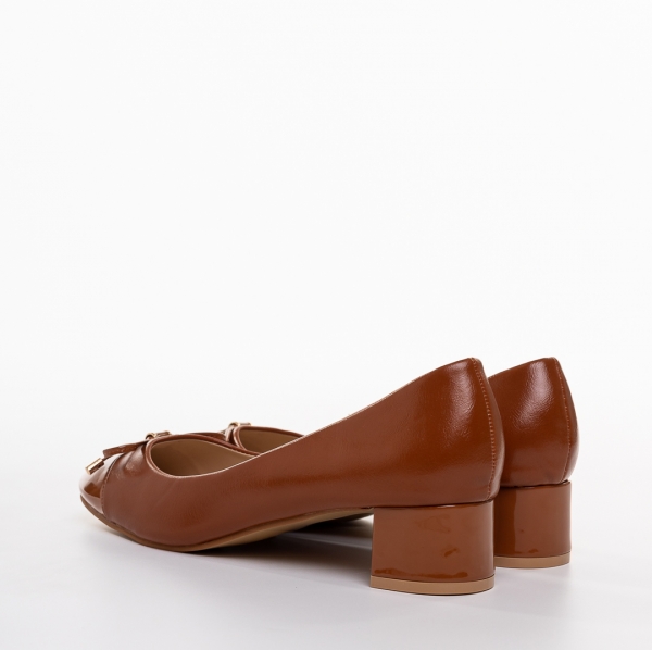 Γυναικεία παπούτσια με τακούνι καμελ από οικολογικό δέρμα Colina, 3 - Kalapod.gr