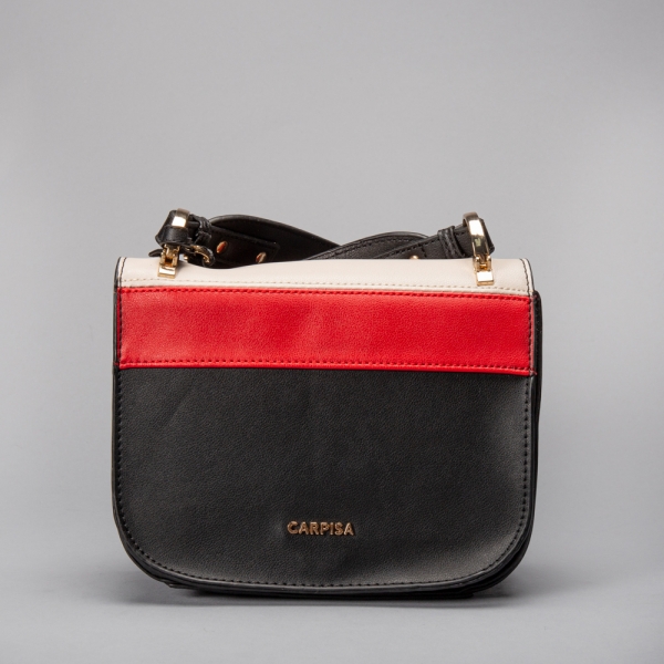 Γυναικεία τσάντα Zory Carpisa Μαύρη με Κόκκινο οικολογικό δέρμα, 3 - Kalapod.gr