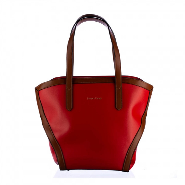 Γυναικεία τσάντα Jacques Esterel Κόκκινο με Καφέ οικολογικό δέρμα, 3 - Kalapod.gr