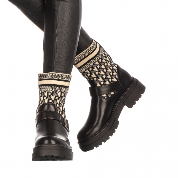 Γυναικείες μπότες Dernia μαύρα με μπεζ - Kalapod.gr