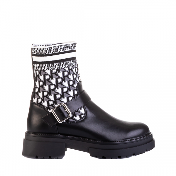 Γυναικείες μπότες  Dernia μαύρα με λευκό, 2 - Kalapod.gr