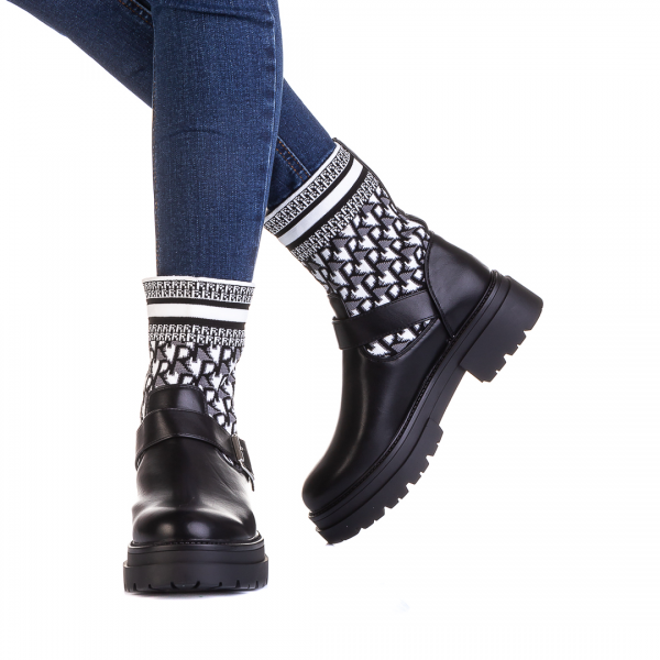Γυναικείες μπότες  Dernia μαύρα με λευκό - Kalapod.gr