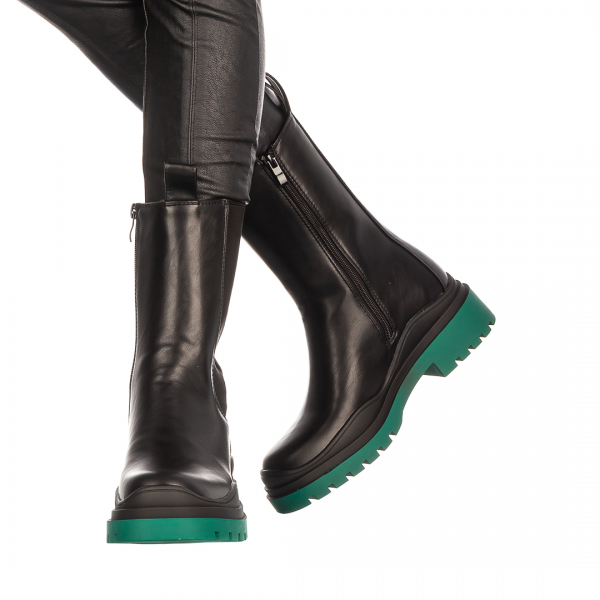 Γυναικείες μπότες Hima μαύρα με πράσινο, 3 - Kalapod.gr