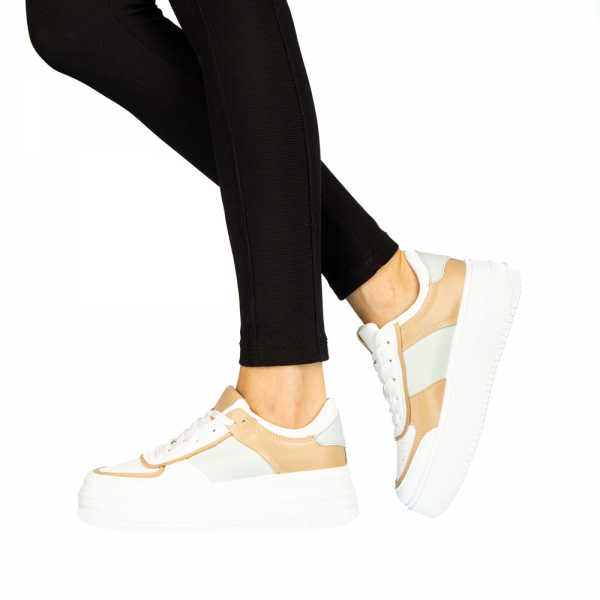 Γυναικεία αθλητικά παπούτσια Biona λευκά με χακί, 4 - Kalapod.gr