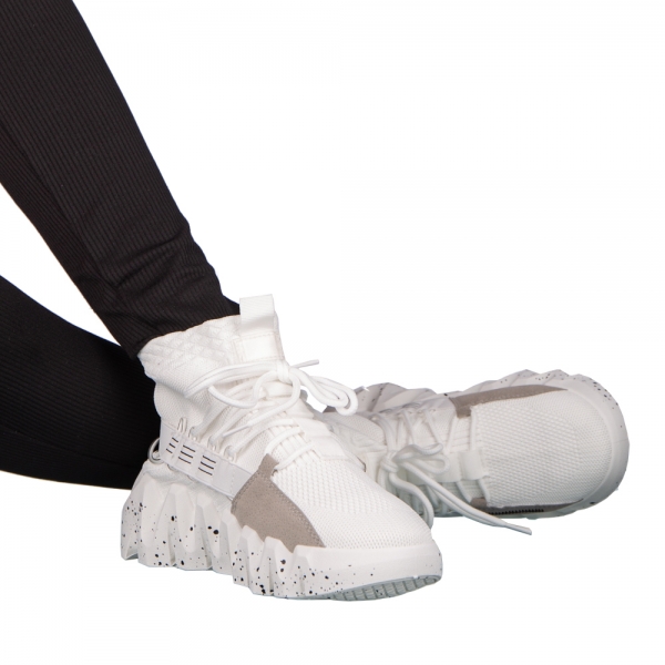 Γυναικεία αθλητικά παπούτσια λευκά από ύφασμα Meil, 5 - Kalapod.gr