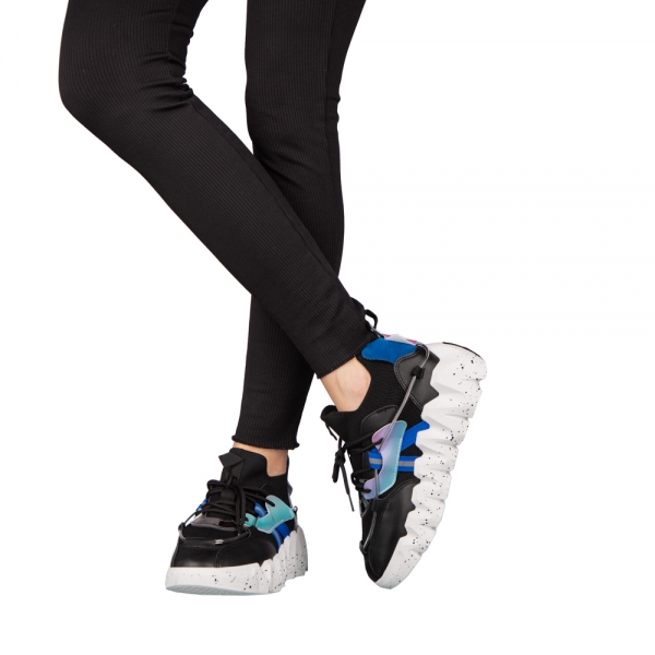 Γυναικεία αθλητικά παπούτσια  μαύρα από οικολογικό δέρμα και ύφασμα Gingero, 3 - Kalapod.gr