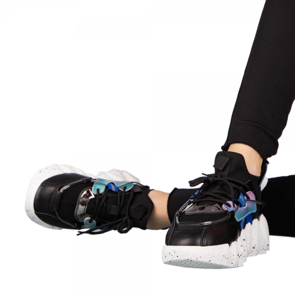 Γυναικεία αθλητικά παπούτσια  μαύρα από οικολογικό δέρμα και ύφασμα Gingero, 5 - Kalapod.gr