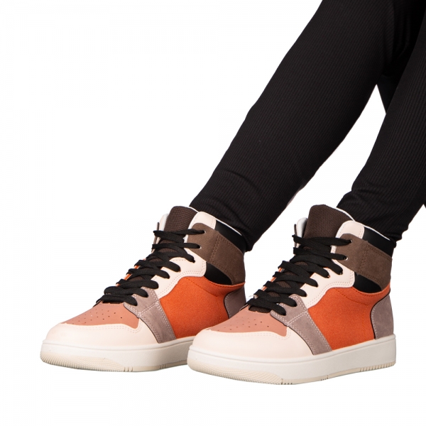 Γυναικεία αθλητικά παπούτσια πορτοκάλι από οικολογικό δέρμα Agrisha, 5 - Kalapod.gr