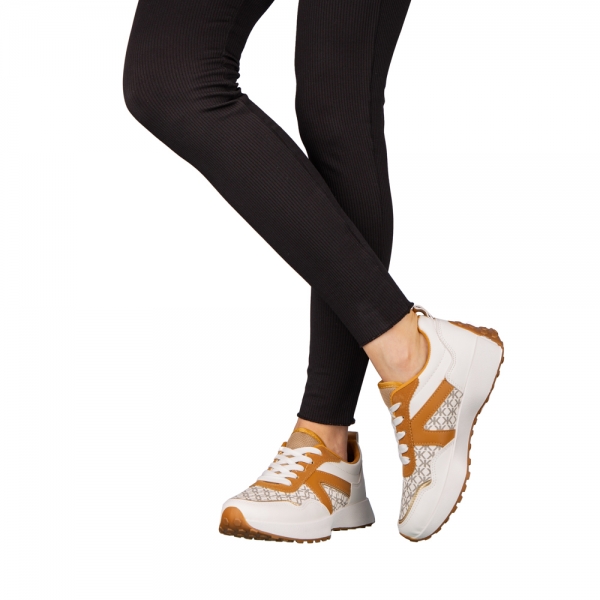 Γυναικεία αθλητικά παπούτσια  λευκά από οικολογικό δέρμα Mirafa, 3 - Kalapod.gr