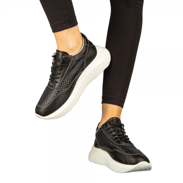 Γυναικεία casual παπούτσια από φυσικό δέρμα μαύρα Zevoma, 3 - Kalapod.gr