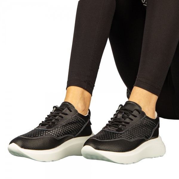 Γυναικεία casual παπούτσια από φυσικό δέρμα μαύρα Zevoma, 4 - Kalapod.gr