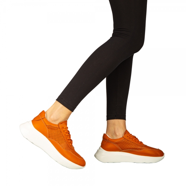 Γυναικεία casual παπούτσια από φυσικό δέρμα  πορτοκάλι Zevoma, 3 - Kalapod.gr