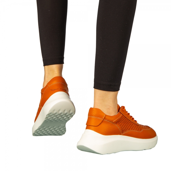 Γυναικεία casual παπούτσια από φυσικό δέρμα  πορτοκάλι Zevoma, 4 - Kalapod.gr